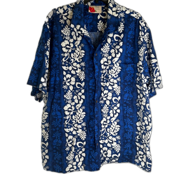 Alii Fashions Hawaii Tropical Floral Navy White Button Up Cotton Shirt Sz 2X - Picture 8 of 8